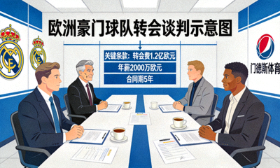 欧洲豪门球队转会谈判场景示意图，展示球员经纪人会面